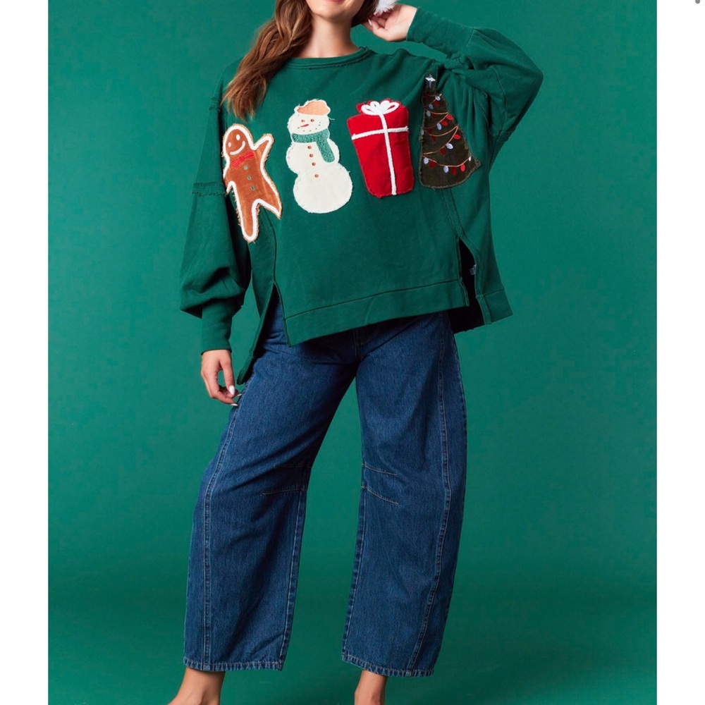 FF168–🎄🎁Corduroy Christmas Patchwork French Terry Sweatshirt - Picture 2 of 3